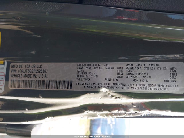 Jeep Gladiator 2023 1C6JJTBG2PL526367 Image 9