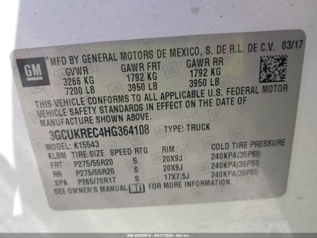 3GCUKREC4HG364108 Chevrolet Silverado 1500 2lt