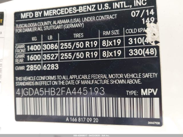 2015 MERCEDES-BENZ ML 350 4JGDA5HB2FA445193 Photo 8
