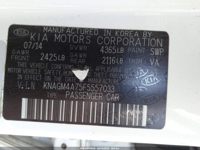 KNAGM4A75F5557033 KIA Optima Lx