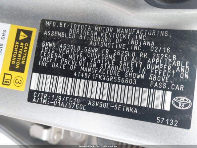 4T4BF1FKXGR556603 Toyota CAMRY LE