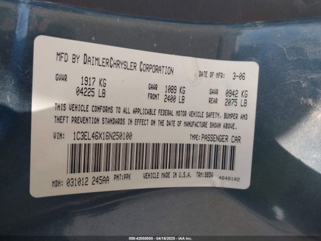 2006 CHRYSLER SEBRING 1C3EL46X16N250100 Photo 8