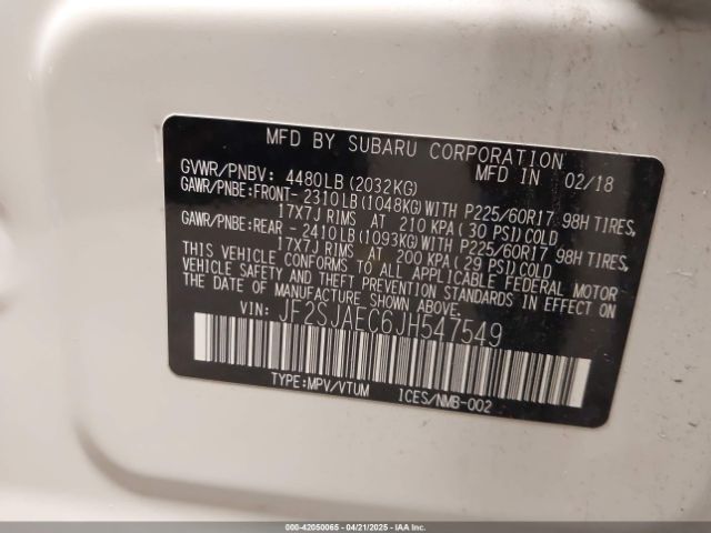 JF2SJAEC6JH547549 Subaru Forester 2.5i Premium
