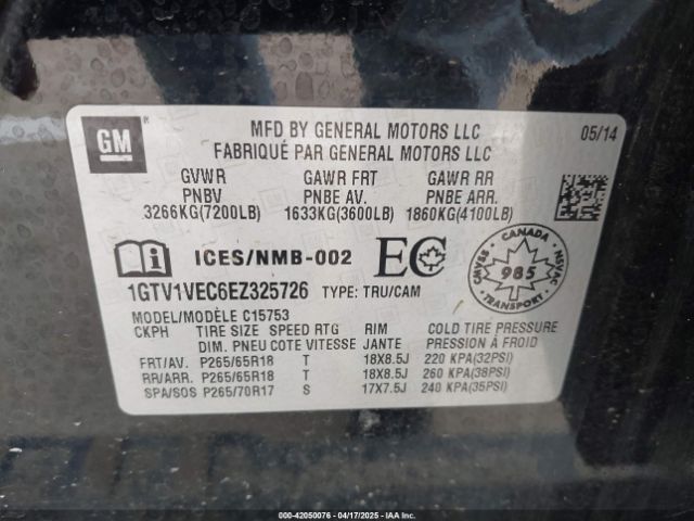 1GTV1VEC6EZ325726 GMC Sierra 1500 Slt