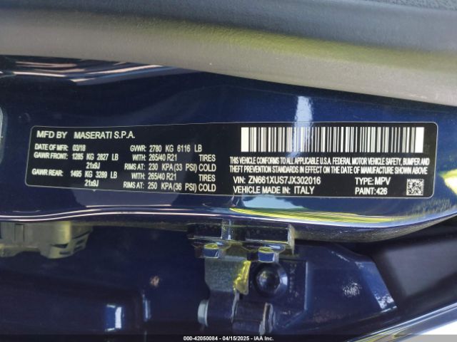 ZN661XUS7JX302016 Maserati Levante Gransport