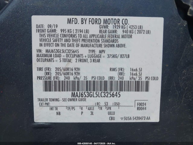 MAJ6S3GL5LC325645 Ford Ecosport Se