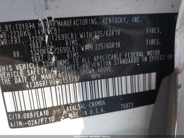 4T3B6RFV0RU151797 Toyota Rav4 Hybrid Xle Premium