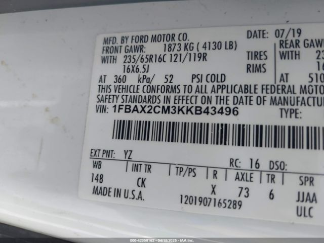 1FBAX2CM3KKB43496 Ford Transit-350 Xlt