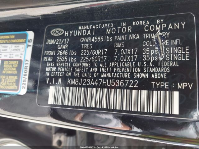 KM8J23A47HU536722 Hyundai TUCSON SE