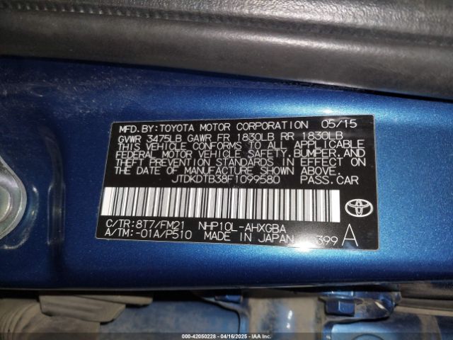 JTDKDTB38F1099580 Toyota Prius C Three
