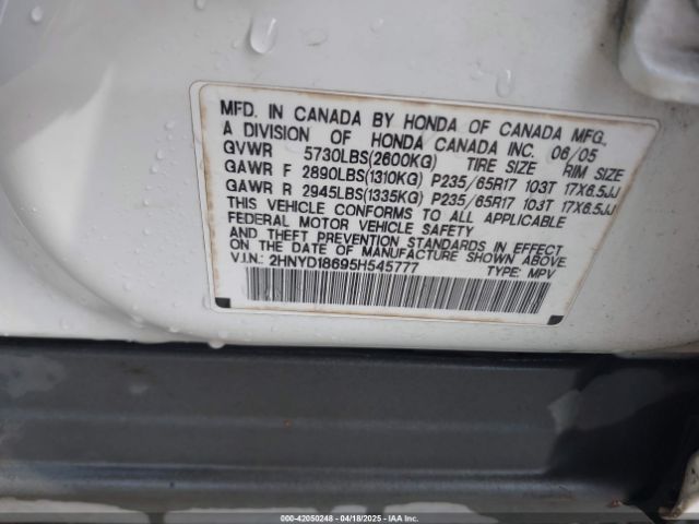 2005 ACURA MDX 2HNYD18695H545777 Photo 8