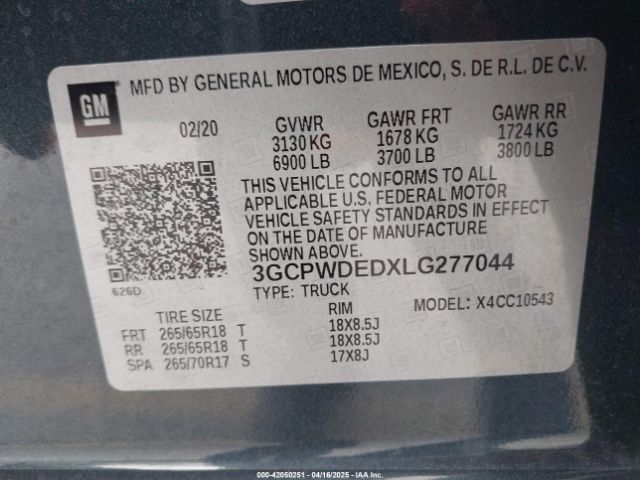 3GCPWDEDXLG277044 Chevrolet Silverado 1500 2wd  Short Bed Rst