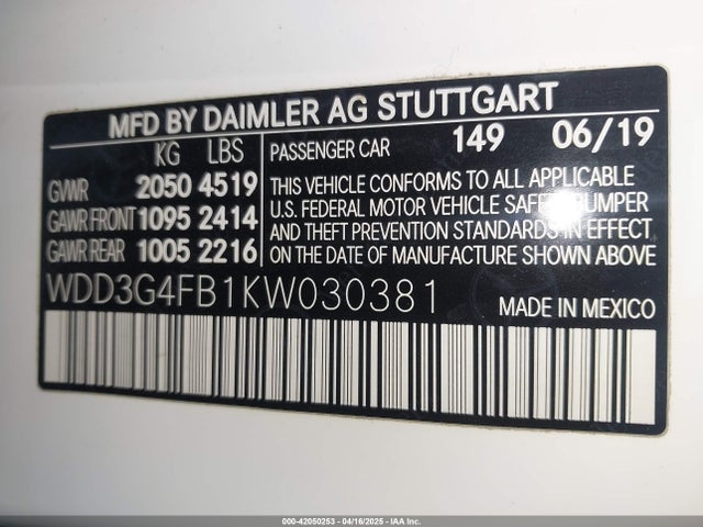 WDD3G4FB1KW030381 Mercedes-Benz A 220 4matic