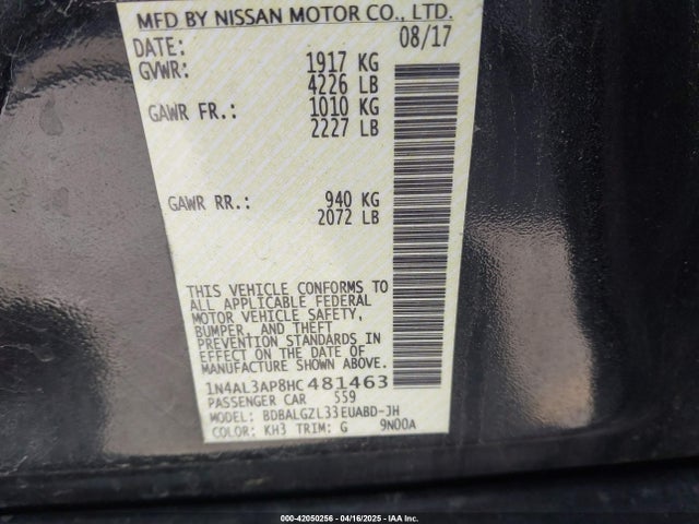 1N4AL3AP8HC481463 Nissan Altima 2.5 S