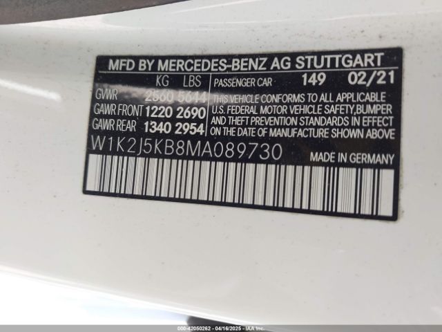 W1K2J5KB8MA089730 Mercedes-Benz Cls 450 4matic