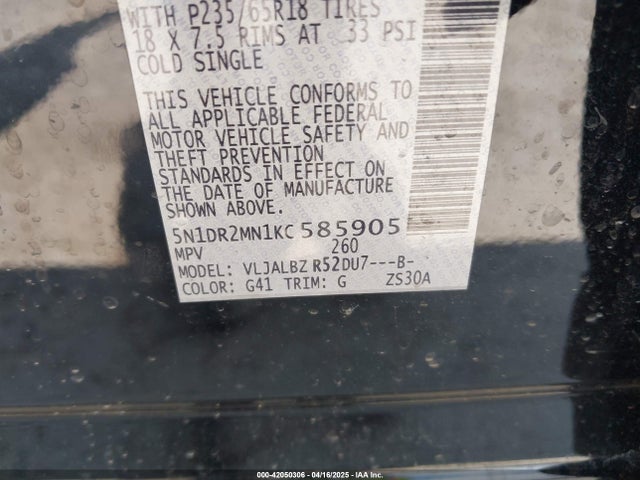 5N1DR2MN1KC585905 Nissan Pathfinder S