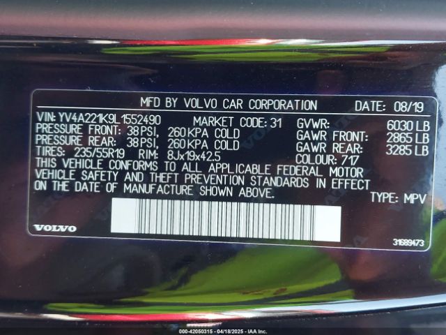 2020 VOLVO XC90 YV4A221K9L1552490 Photo 8