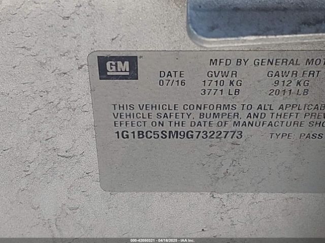 1G1BC5SM9G7322773 Chevrolet Cruze Ls Auto