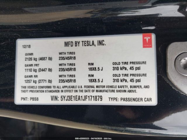2018 TESLA MODEL 3 5YJ3E1EA1JF171879 Photo 8