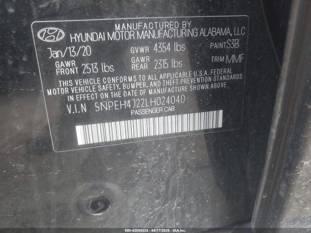 5NPEH4J22LH024040 Hyundai t-gdi gamma ii