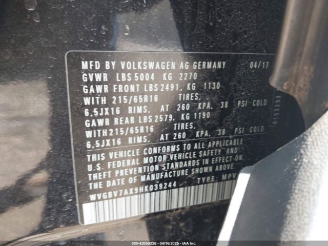 WVGBV7AX9HK039244 Volkswagen Tiguan 2.0t/2.0t S
