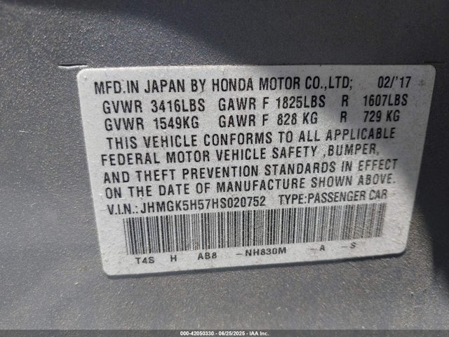 JHMGK5H57HS020752 Honda l15b1/l15b3