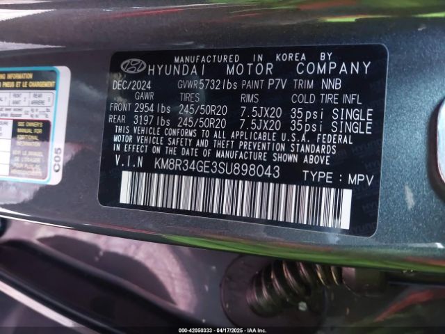 KM8R34GE3SU898043 Hyundai Palisade Xrt
