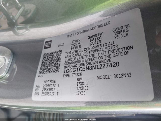 1GCGTCEN8N1227420 Chevrolet Colorado 4wd  Short Box Lt