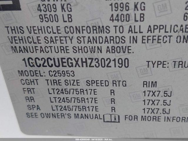 1GC2CUEGXHZ302190 Chevrolet Silverado 2500hd Wt