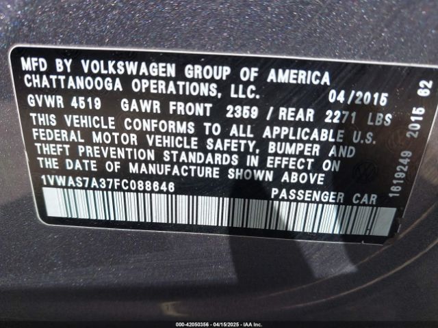 1VWAS7A37FC088646 Volkswagen Passat 1.8t S