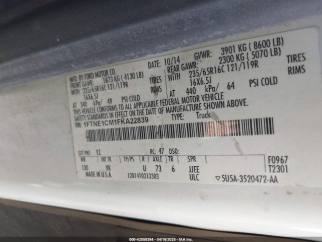 1FTNE1CM1FKA22839 Ford Transit-150
