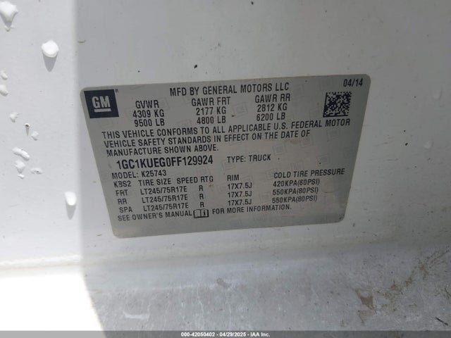1GC1KUEG0FF129924 Chevrolet Silverado 2500hd Wt