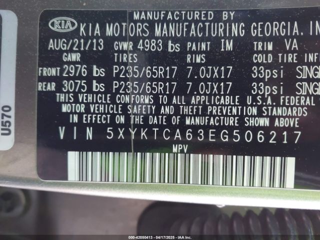 5XYKTCA63EG506217 KIA SORENTO LX