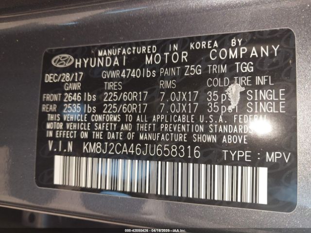 KM8J2CA46JU658316 Hyundai gdi nu
