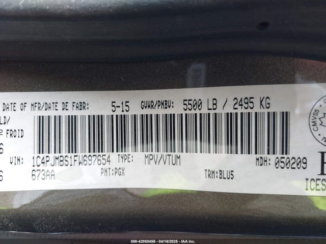 1C4PJMBS1FW697654 Jeep Cherokee