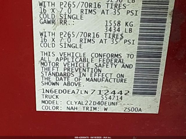 1N6ED0EA7LN712442 Nissan Frontier Sv 4x2
