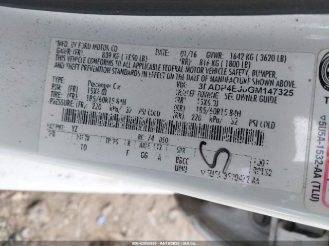 3FADP4EJ0GM147325 Ford FIESTA SE