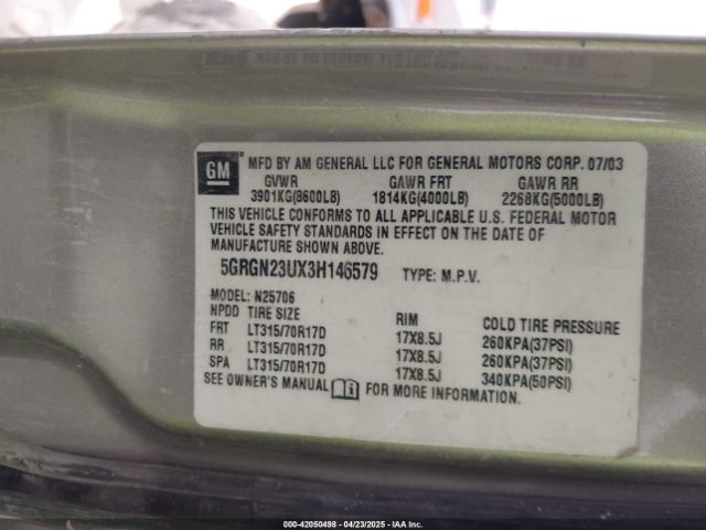 2003 HUMMER H2 5GRGN23UX3H146579 Photo 8