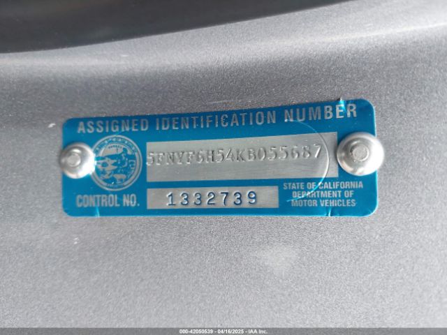 5FNYF6H54KB055687 Honda Pilot Ex-l