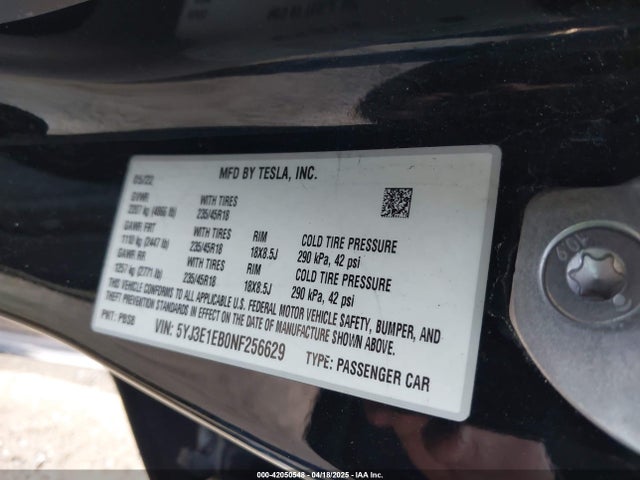 2022 TESLA MODEL 3 5YJ3E1EB0NF256629 Photo 8