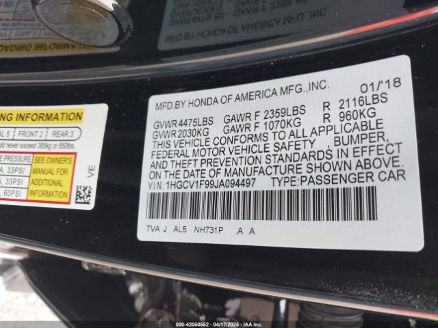 1HGCV1F99JA094497 Honda Accord Touring