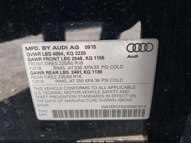 2016 AUDI Q3 WA1EFCFS3GR007619 Photo 8
