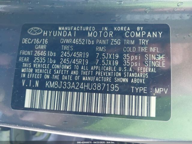 KM8J33A24HU387195 Hyundai Tucson Sport