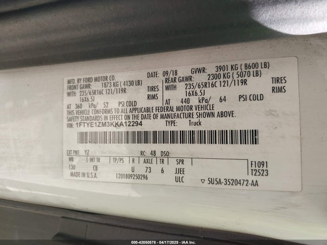 1FTYE1ZM3KKA12294 Ford Transit-150
