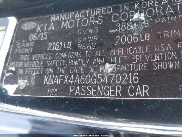 KNAFX4A60G5470216 KIA FORTE LX