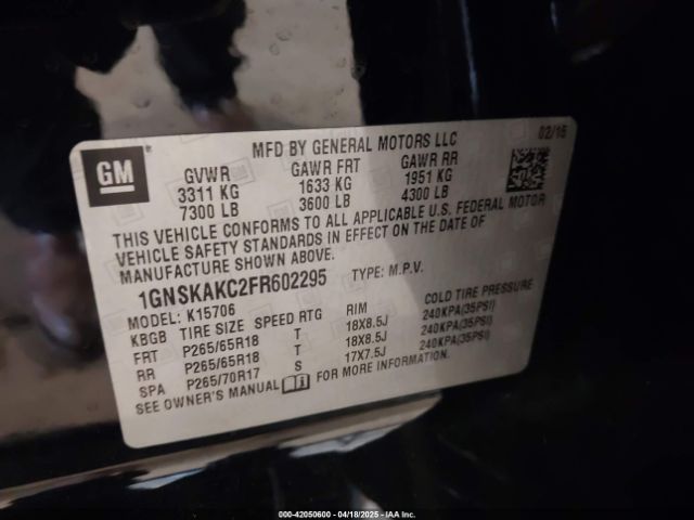 1GNSKAKC2FR602295 Chevrolet Tahoe Ls