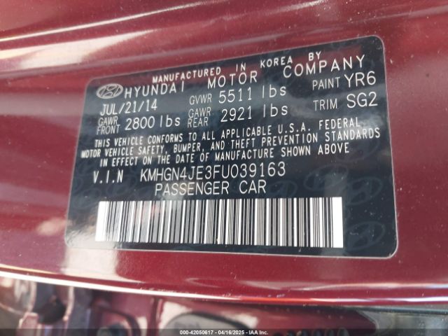 KMHGN4JE3FU039163 Hyundai Genesis 3.8
