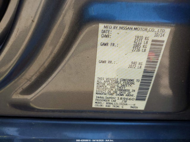 1N4AL3AP0FC189660 Nissan Altima 2.5 Sv