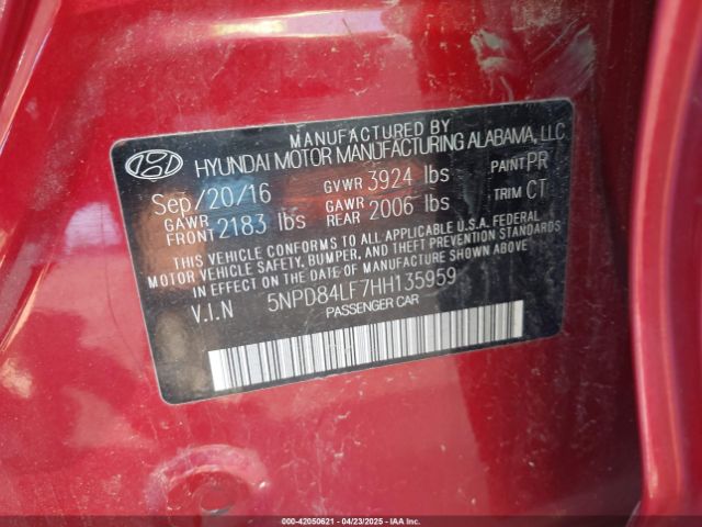 5NPD84LF7HH135959 Hyundai Elantra Value Edition