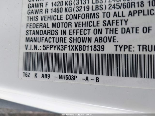 5FPYK3F1XKB011839 Honda Ridgeline Sport